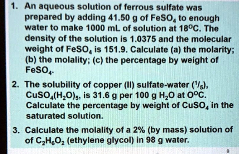 An aqueous solution of ferrous sulfate was prepared by adding 41.50 g