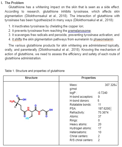 I. The Problem Glutathione has a whitening impact on the... I. The Problem Glutathione has a whitening impact on the...