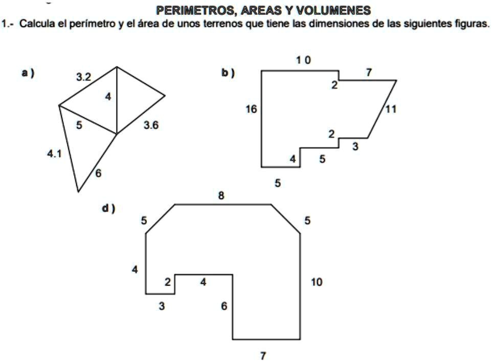 SOLVED: Calcula el área y perimetro de las siguientes figuras ...