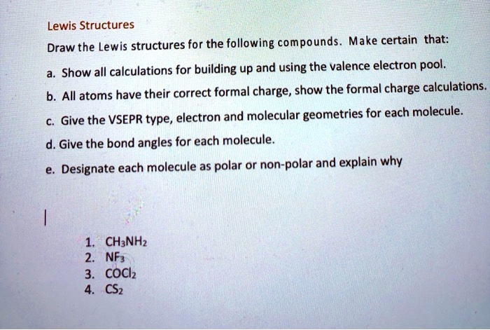 Lewis Structures Draw the Lewis structures for the following compounds ...