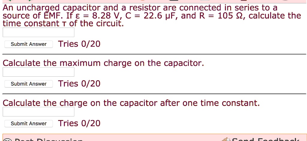 An uncharged capacitor and a resistor are connected in series to a ...
