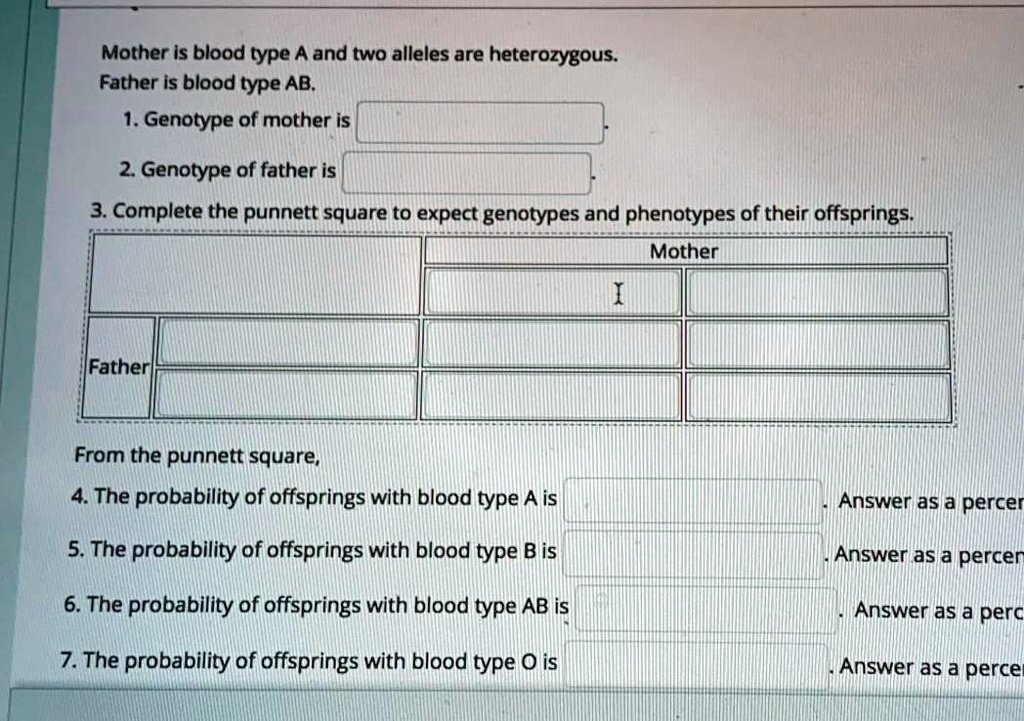 Solved Mother Is Blood Type A And Two Alleles Are Heterozygous Father