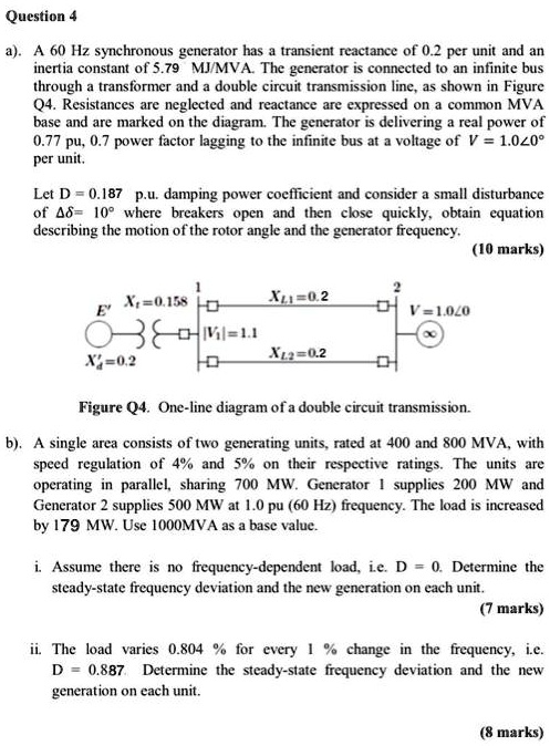 question 4 aa 60 hz synchronous generator has a transient reactance of ...