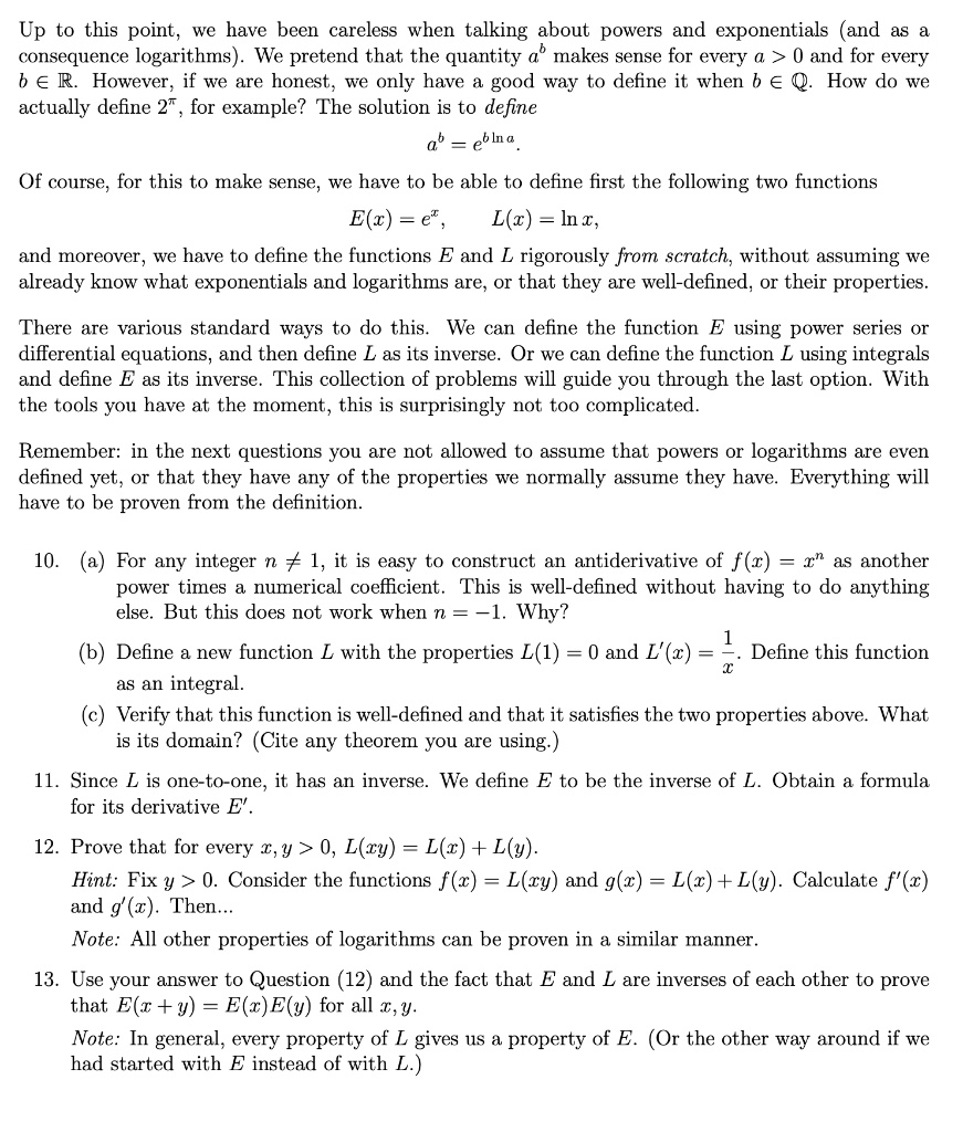 Solved Up To This Point We Have Been Careless When Talking About Powers And Exponentials And Consequence Logarithms We Pretend That The Quantity A Makes Sense For Every A 0 And Solved Up To This Point We Have Been Careless When Talking About Powers And Exponentials And Consequence Logarithms We Pretend That The Quantity A Makes Sense For Every A 0 And
