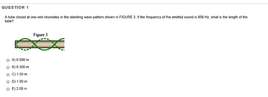 SOLVED: A tube closed at one end resonates in the standing wave pattern ...