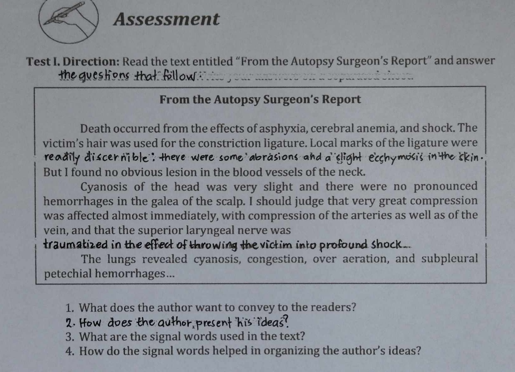 SOLVED Assessment Test I. Direction Read the text entitled "From the