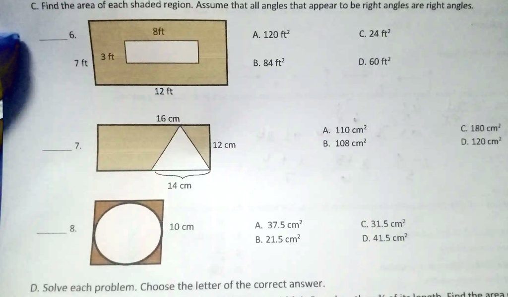 assignment find the area of each