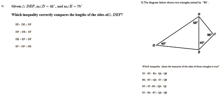 Solved The Diagram Below Shows Triangles Joined Given Î”def Mâˆ D 42Â° And Mâˆ E 75Â 3997