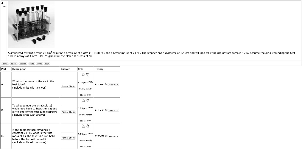 SOLVED A stoppered test tube traps 28 cm^3 of air at a pressure of 1
