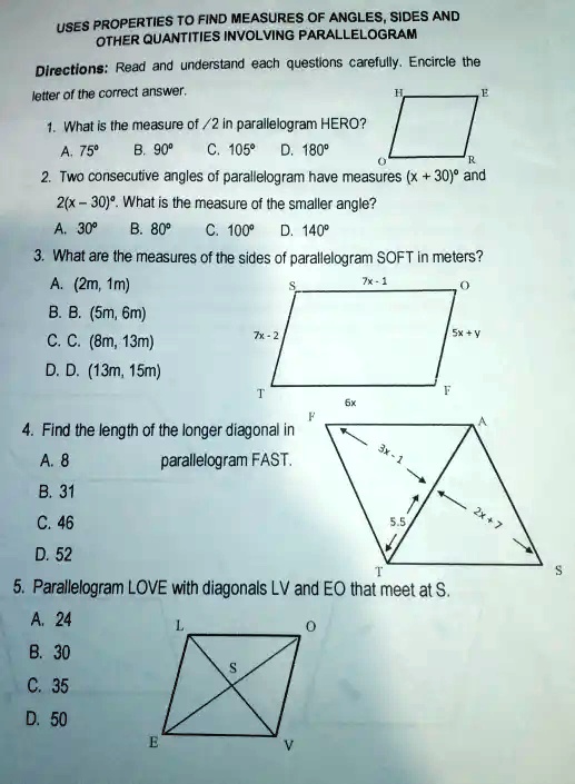 SOLVED: Properties to Find Measures of Angles, Sides, and Uses of ...