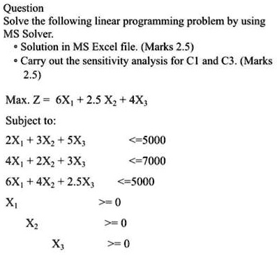 SOLVED: Solve the following linear programming problem by using MS ... image.