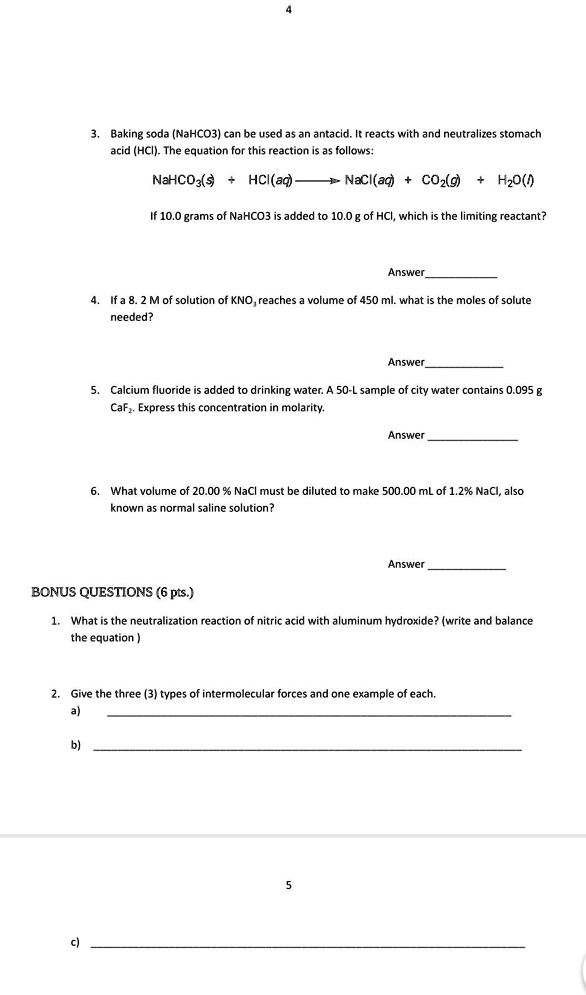 SOLVED: Baking soda (NaHCO3) can be used as an antacid that reacts with ...