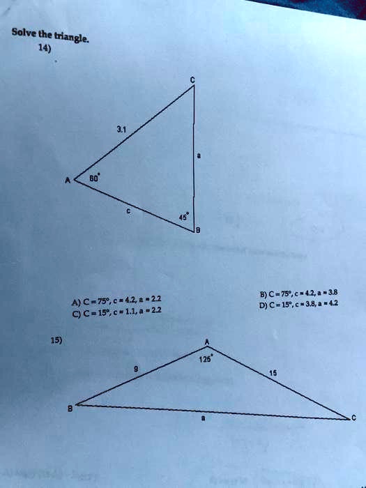 Solved Solve E The Triangle 14 B C 759 A 42 4 38 D C 15 A 3 8 0 42 Ac 75 6 42 8 22 C 15 5 11 0 22