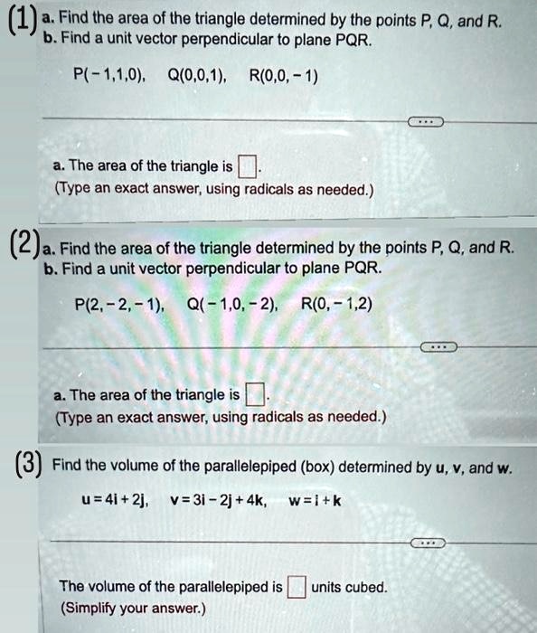 Solved Texts 1a Find The Area Of The Triangle Determined By The Points P Q And R 1b Find 5190