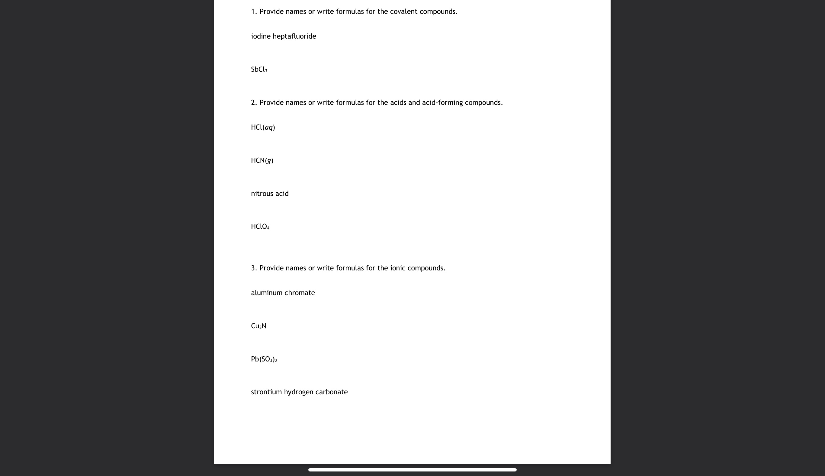 SOLVED 1. Provide names or write formulas for the covalent compounds