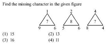 Find the missing character in the given figure
1
2
4
7
8
?
9
6
5
6
8
4
(1) 15
(2) 13
(3) 16
(4) 11