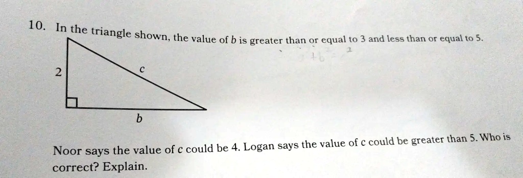 SOLVED: 105 In the triangle shown; the value of b is greater than or ...