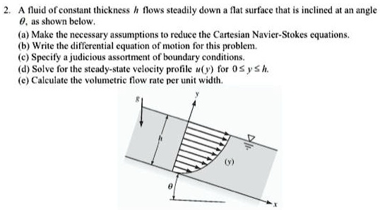 2. A fluid of constant thickness h flows steadily down a...