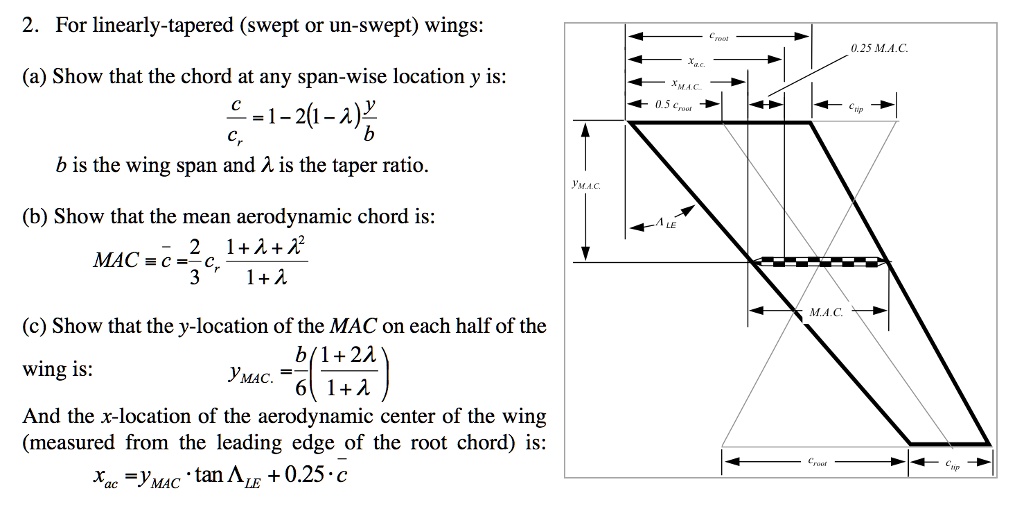 SOLVED: For linearly-tapered (swept or un-swept) wings: 0.25 M.A.C. (a ...