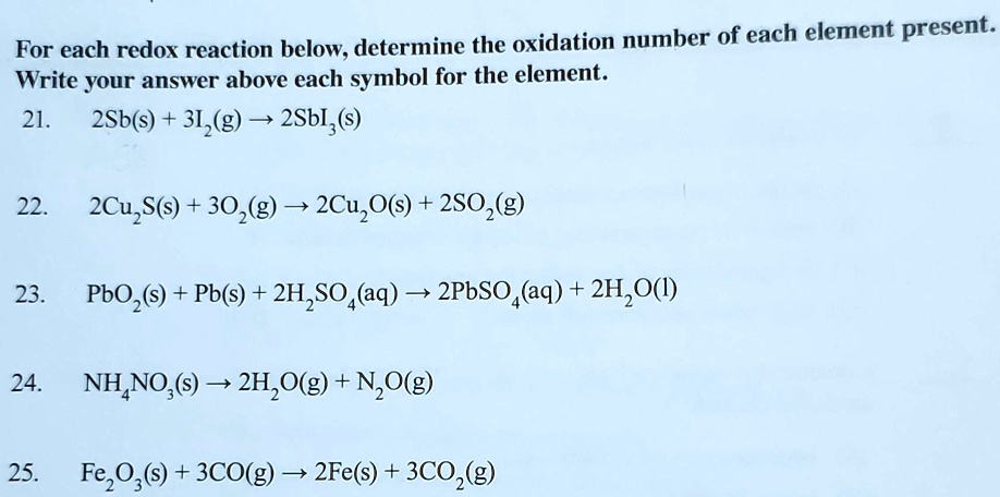 SOLVED: 21. 2Sb(s) + 3I2(g) -> 2SbI3(s) 22. 2Cu2S(s) + 3O2(g) -> 2Cu2O ...