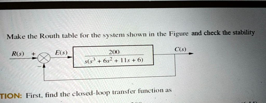 SOLVED: Make the Routh table for the system shown in the Figure and ...