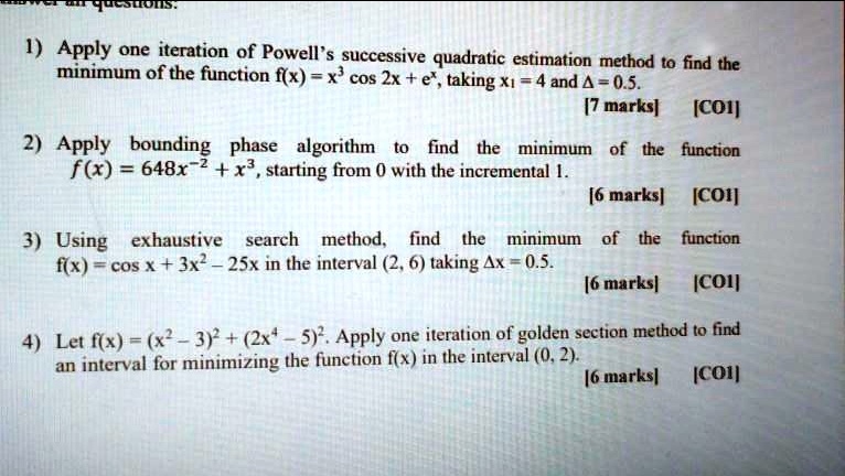 SOLVED: Apply one iteration of Powell's successive quadratic estimation ...