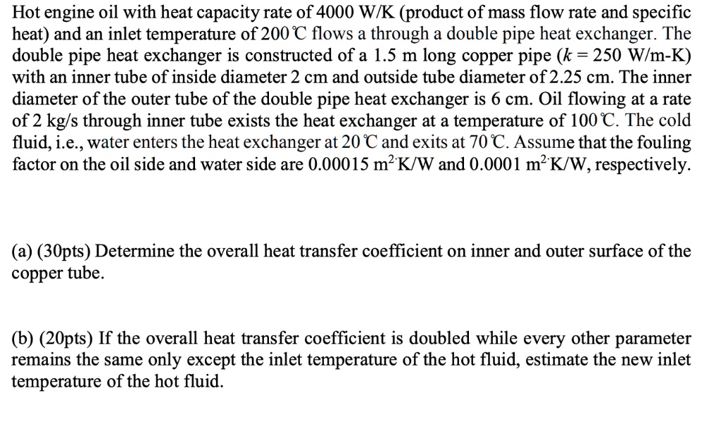 SOLVED Hot engine oil with a heat capacity rate of 4000 W/K (product