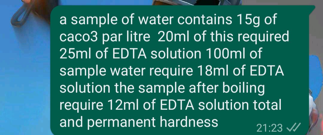SOLVED: a sample of water contains 15 g of caco3 par litre 20 ml of