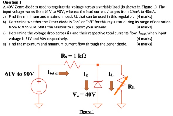 SOLVED: Question 1 A 40V Zener diode is used to regulate the voltage ...