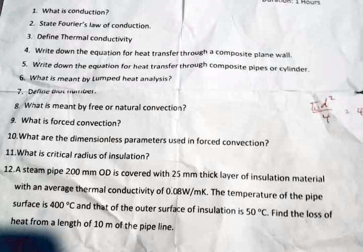 SOLVED 1 What Is Conduction 2 State Fourier s Law Of Conduction 3 Solved 1 what is conduction 2 state fourier s law of conduction 3