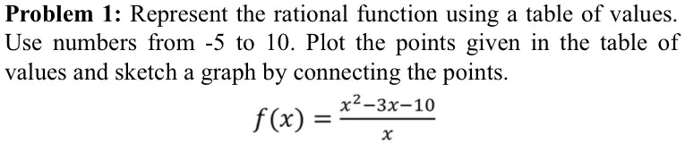 SOLVED: Problem I: Represent the rational function using a table of ...