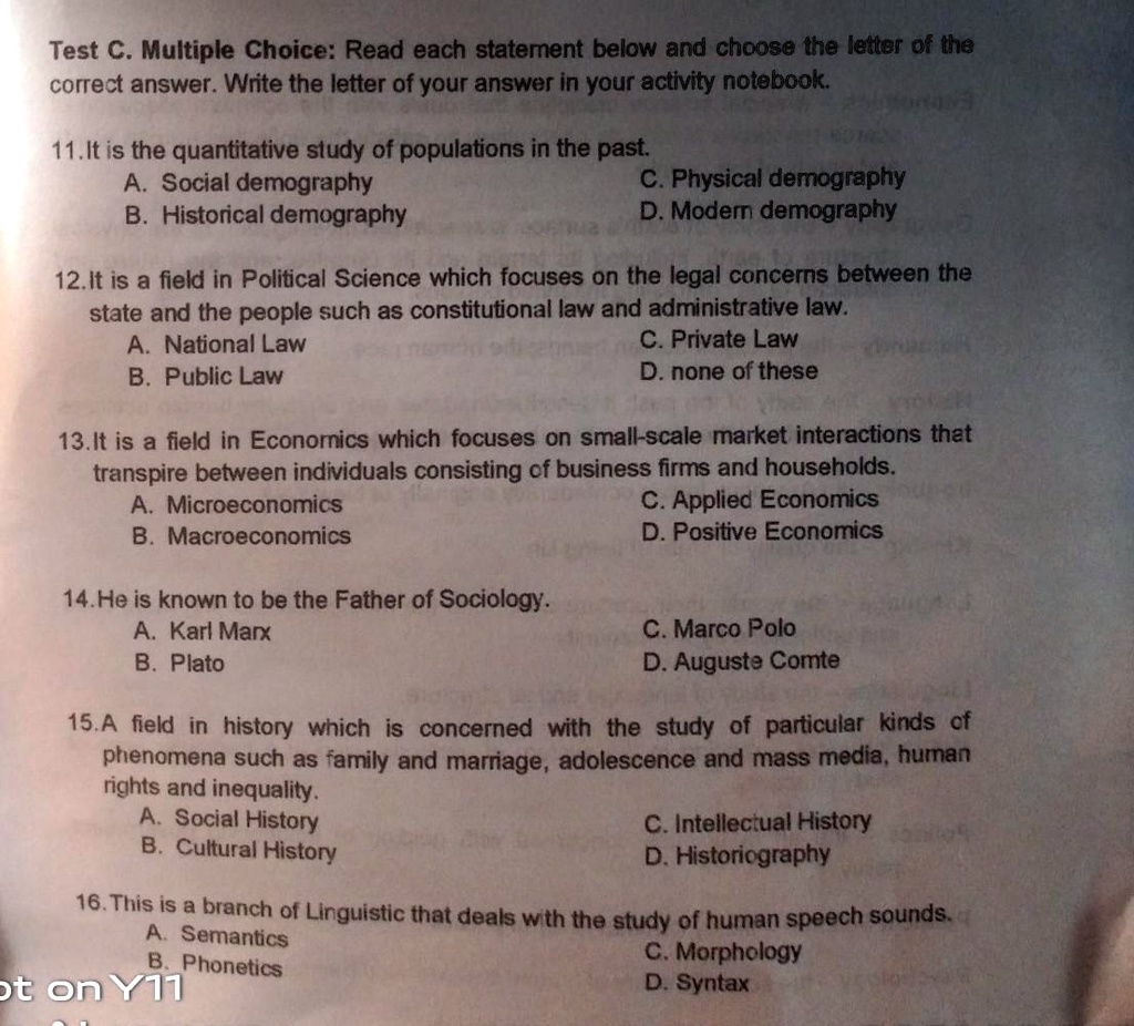 Test C. Multiple Choice: Read each statement below and choose the ...