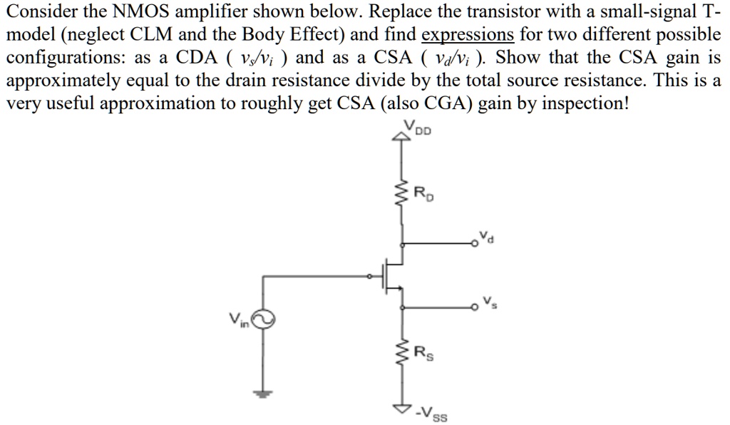 Nmos Small Signal Example Consider the NMOS amplifier shown below. Replace the transistor with a ...