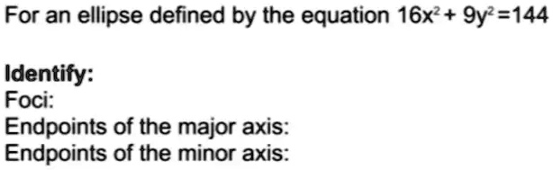 Video Solution: For An Ellipse Defined By The Equation 16x^2 + 9y^2 