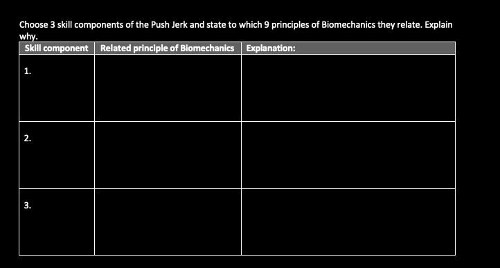 SOLVED: Choose 3 skill components of the Push Jerk and state to which 9 ...