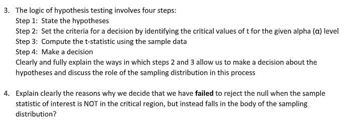 SOLVED: The logic of hypothesis testing involves four steps: Step 1 ...