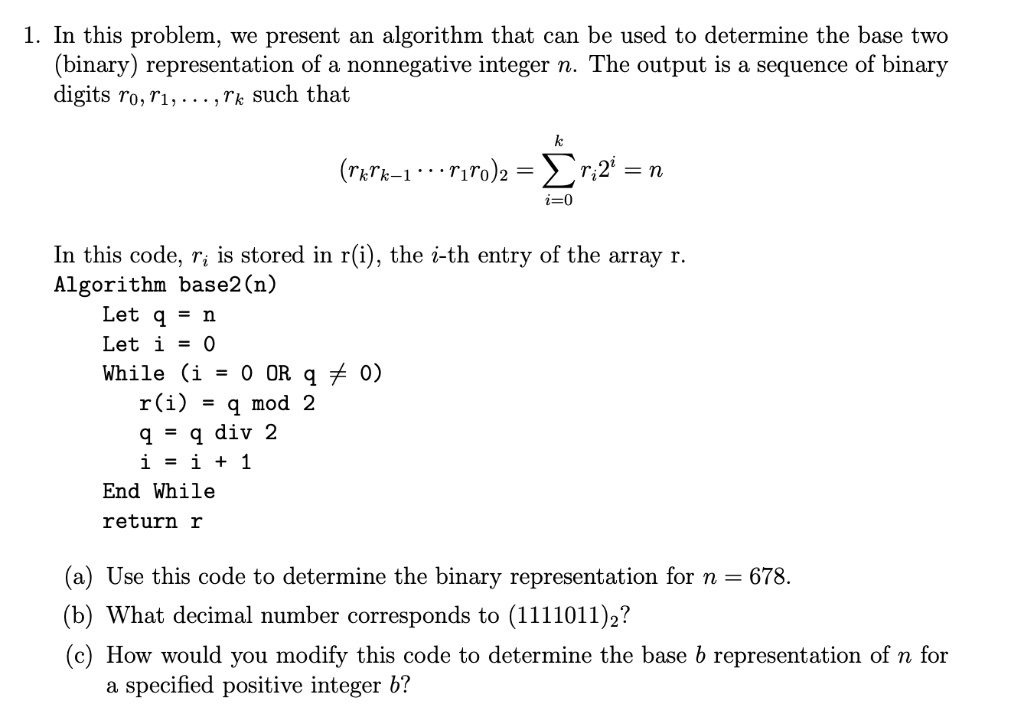 SOLVED: In this problem, we present an algorithm that can be used to ...