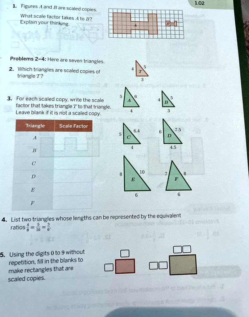 1. Figures A and B are scaled copies. What scale factor takes A to B ...