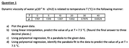 Question 1 Dynamic viscosity of water (10N- s/m2 is related to ...