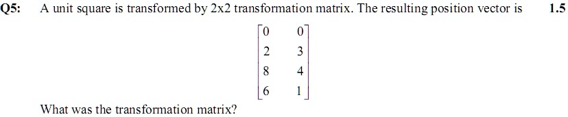 Q5: A unit square is transformed by 2x2 transformation matrix. The ...