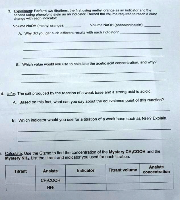 SOLVED Experiment Perform two titrations, the first using methyl