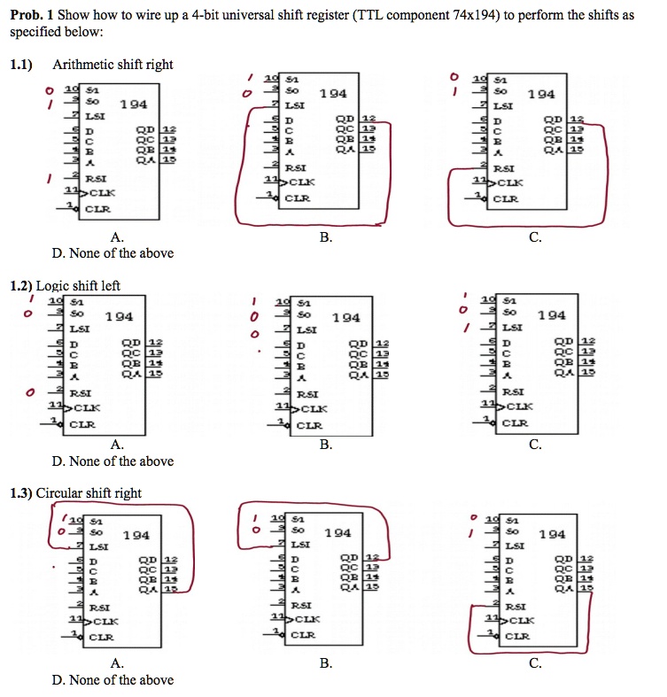 Prob.1 Show how to wire up a 4bit universal shift register (TTL