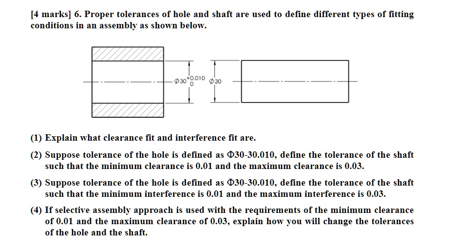 4 marks 6 proper tolerances of hole and shaft are used to define ...