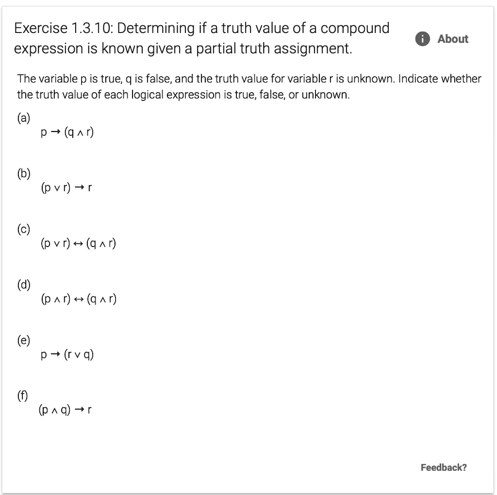 Exercise 1.3.10: Determining if a truth value of a compound expression ...
