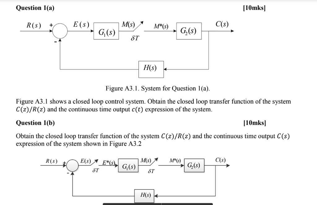 SOLVED: R(s) E(s) M(s) G(s) ST M*(s) C(s) G(s) H(s) Figure A3.1. System ...