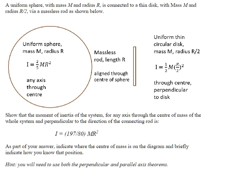 SOLVED: A uniform sphere. with mass M and radius R. is connected to a ...