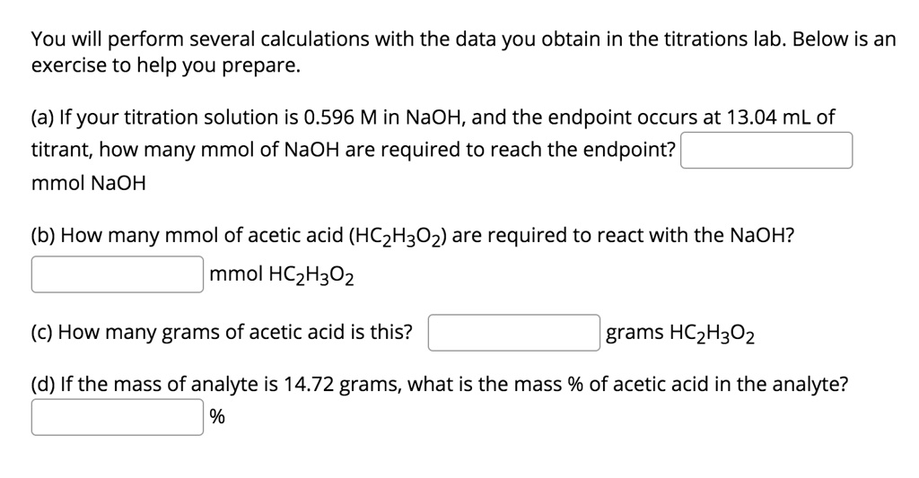 SOLVED You will perform several calculations with the data you obtain