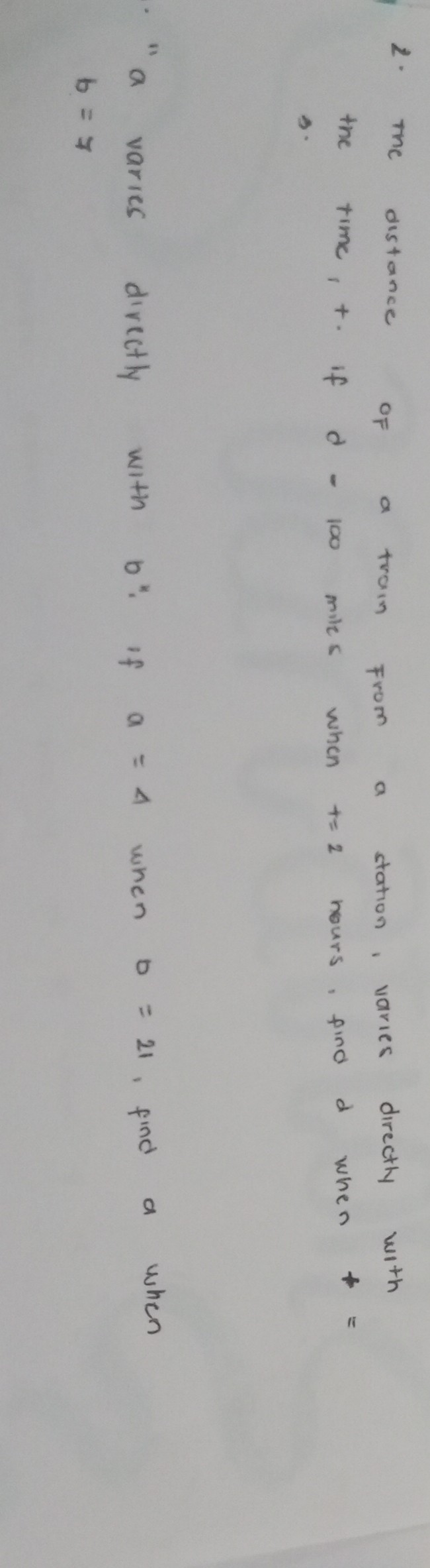 SOLVED 2. The distance of a train from a station varies directly