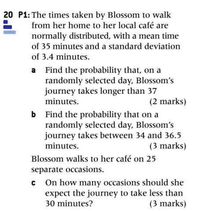 20 P1: The times taken by Blossom to walk from her home to her local caf