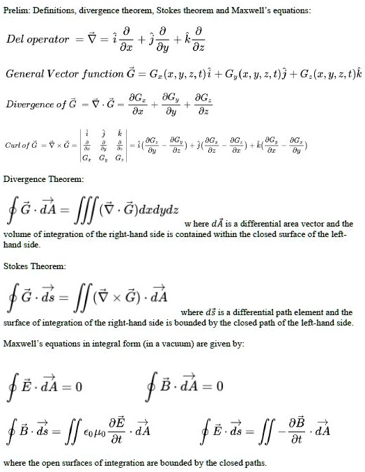 SOLVED: Definitions: Divergence theorem; Stokes theorem and Maxwell's ...